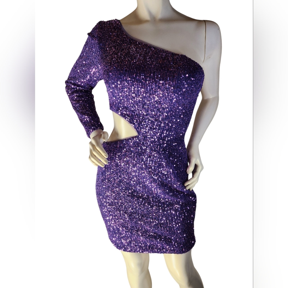 Elegant One-Shoulder Purple Sequin Mini Dress